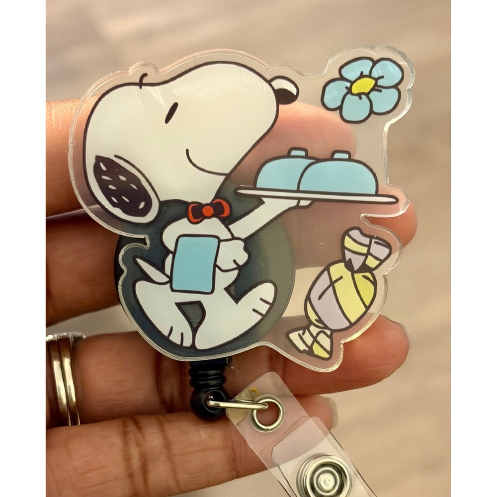Snoopy Peanuts Retractable Badge Reel ID Holder Waiter Acrylic Nurse Teacher